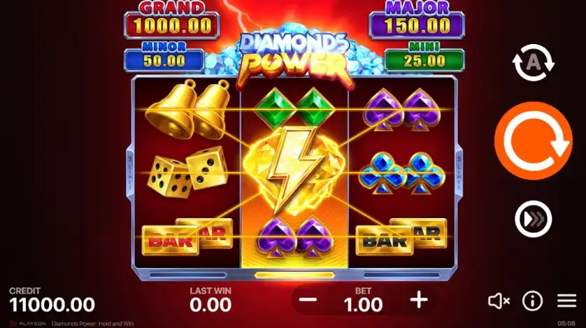Diamonds Power Hold and Win bonus round in action